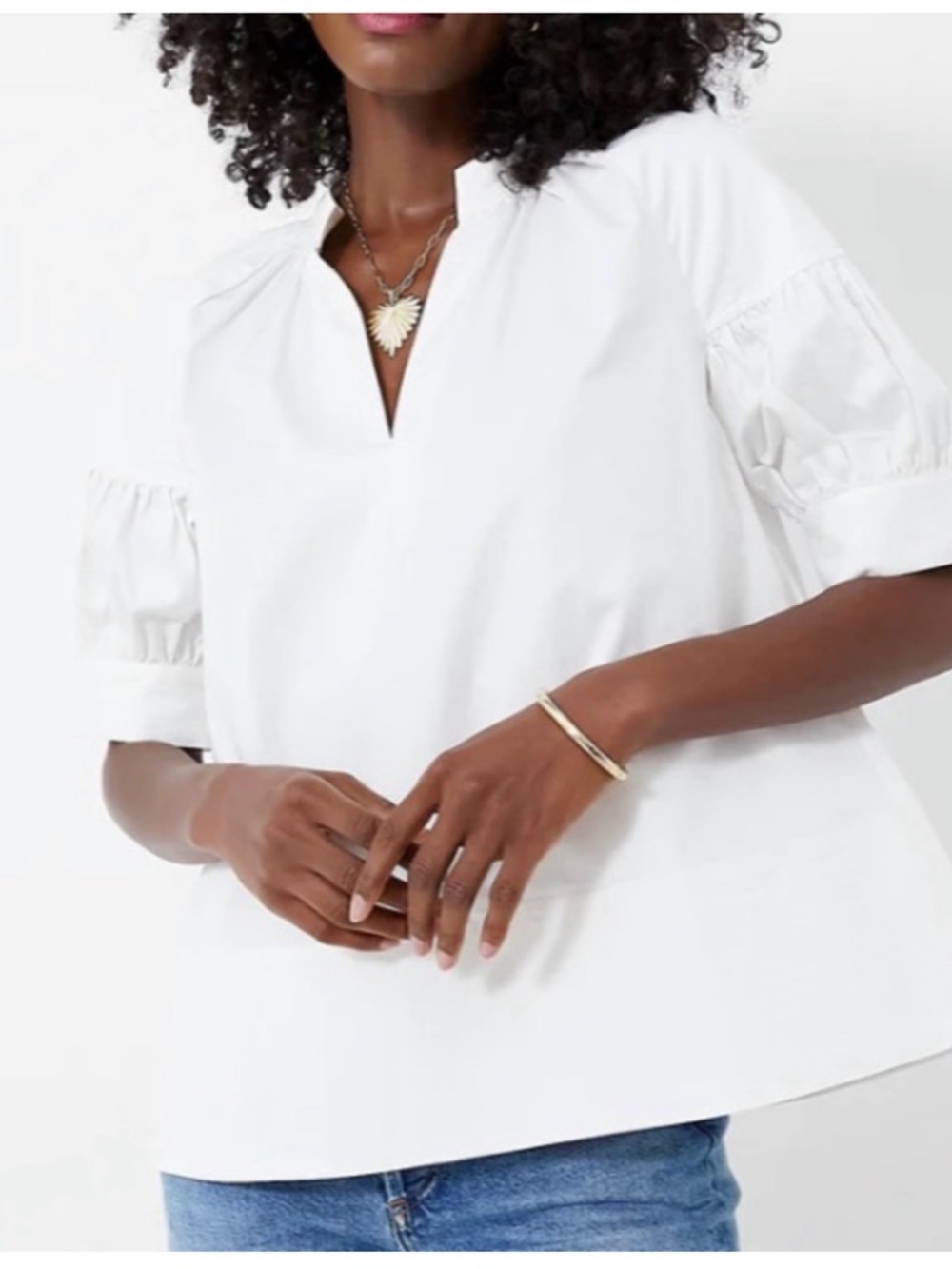Tuckernuck White Split-Neck Puff Sleeve Ruthie top